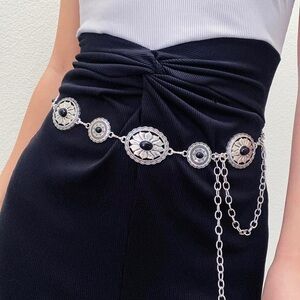 Silver Bohemian Hollow Floral Retro Metal Waist Body Chain Belt